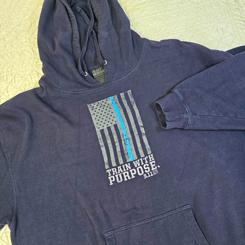 5.11 Tactical Train With Purpose Thin Blue Line Police Support Navy Blue Hoodie